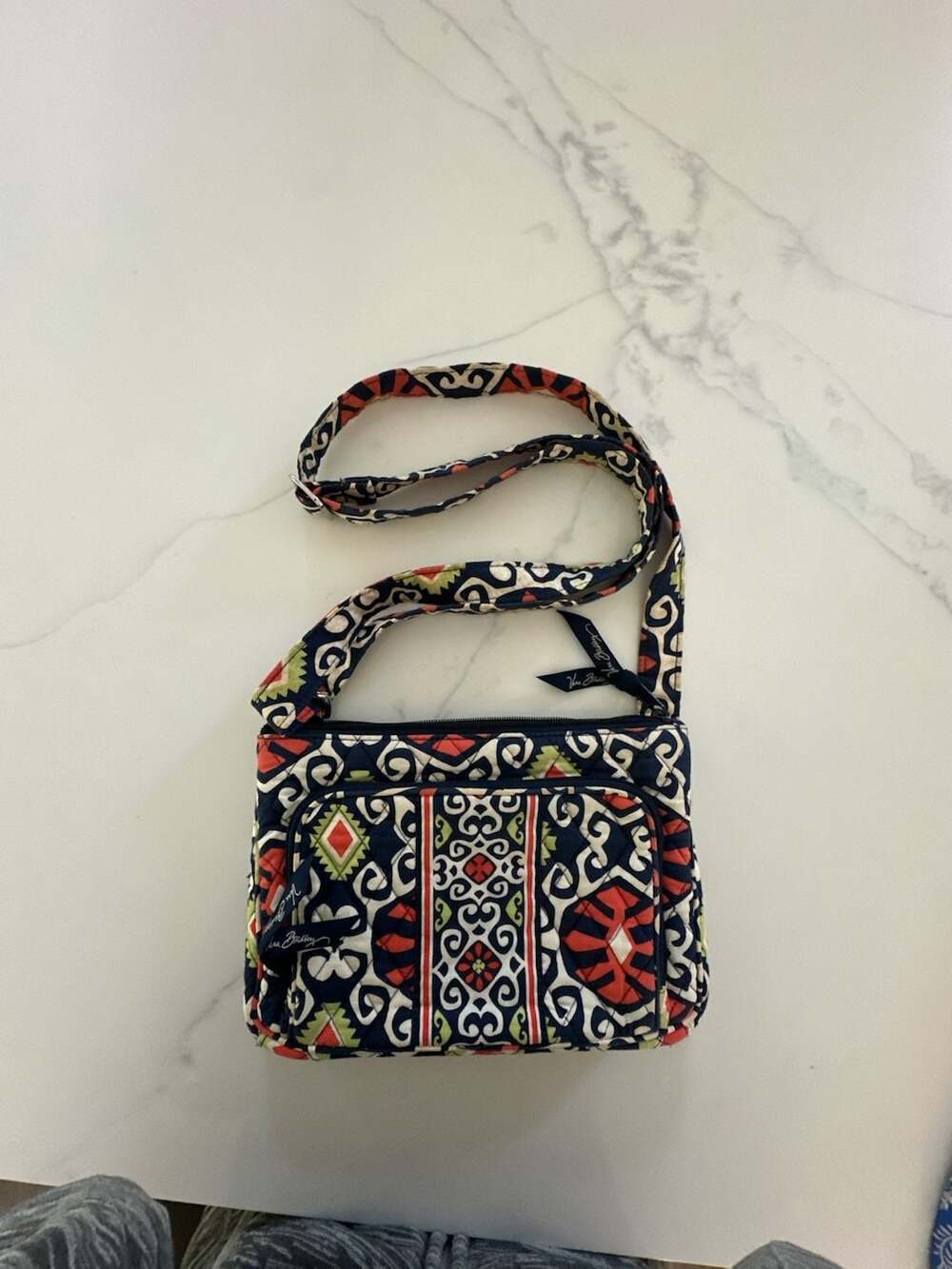 Vera Bradley Sun Valley Quilted Crossbody Bag Navy Orange White